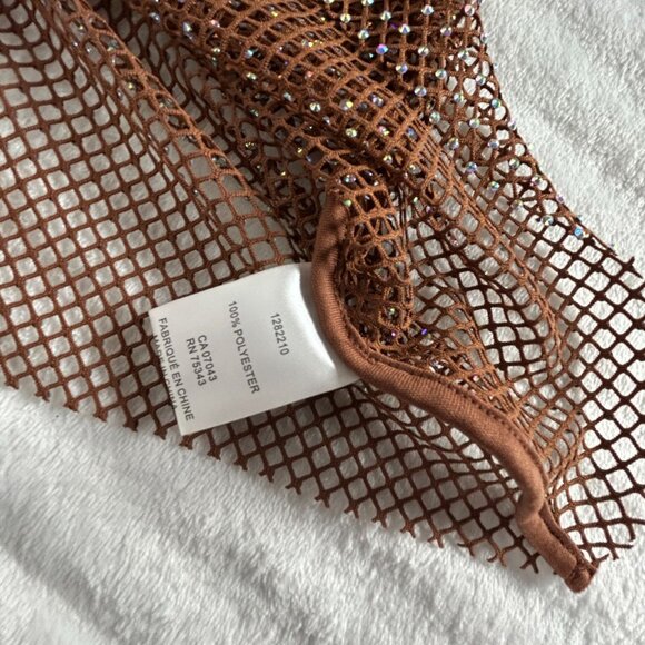 House of Harlow 1960 Womens Mesh Sweater/Top Medium Rhinestones Brown Metallic - Picture 4 of 8